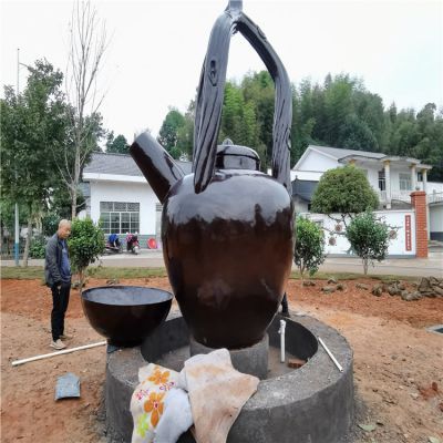 玻璃钢仿铜户外广场园林景观茶壶茶碗博鱼网页版摆件