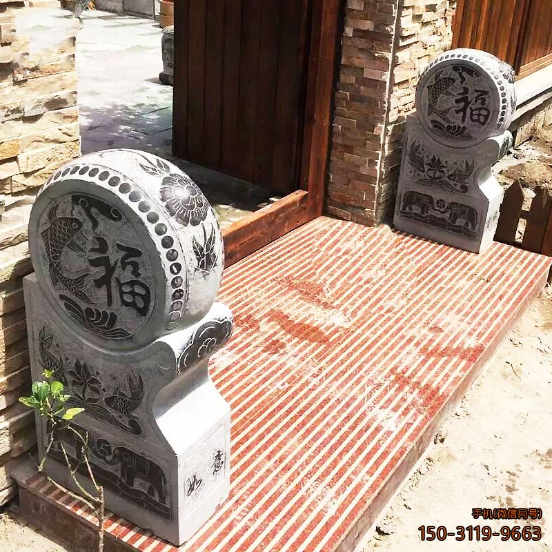 青石抱鼓石_小区景区大门口门墩