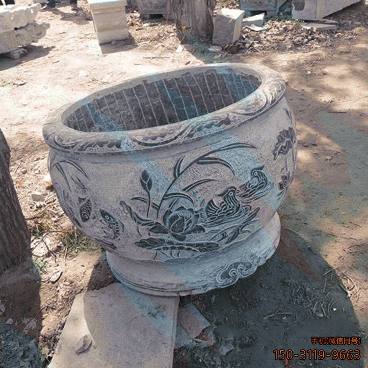 荷花鱼缸_园林青石仿古花盆