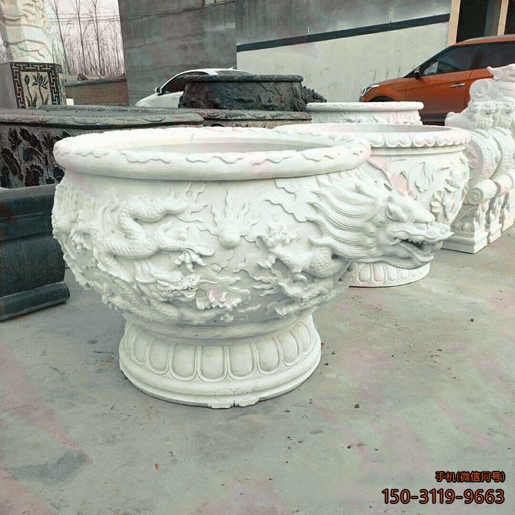 汉白玉石雕花盆花钵鱼缸博鱼网页版