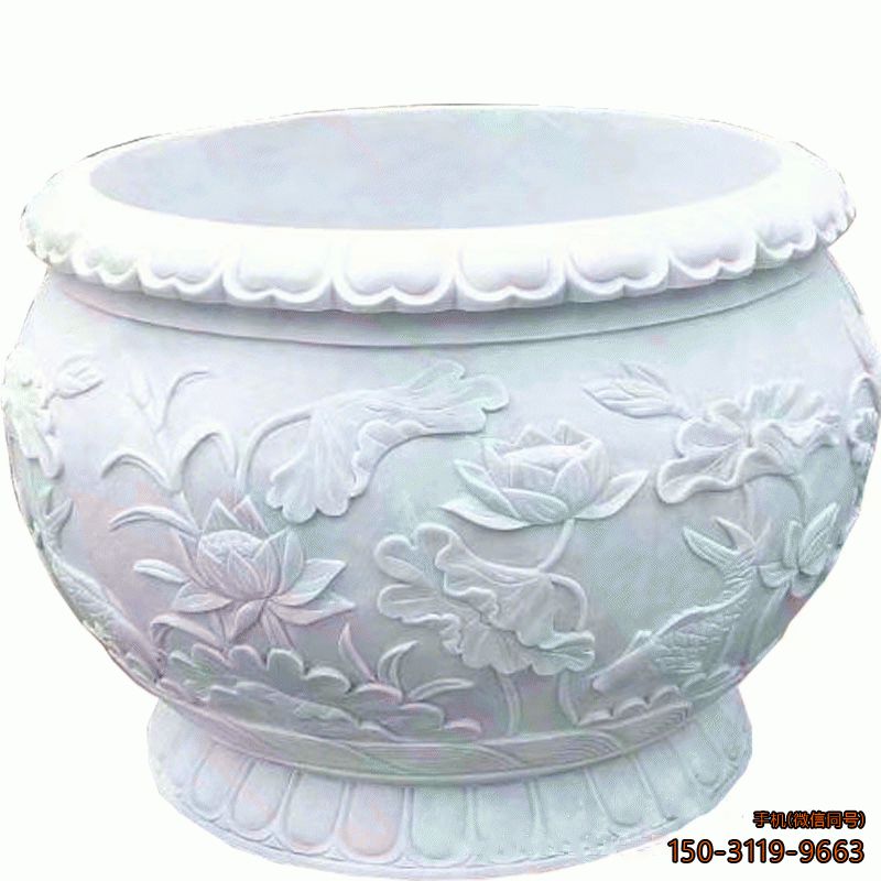 汉白玉石雕花盆_公园园林装饰构件