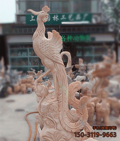 瑞鸟凤凰博鱼网页版_晚霞红动物景观石雕