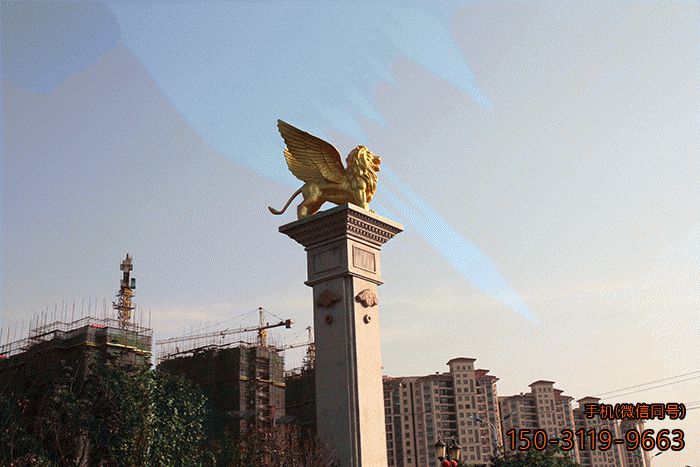 铜雕飞狮景观_城市广场标志性动物景观博鱼网页版