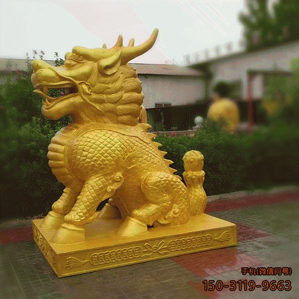 鎏金麒麟博鱼网页版_商场企业大门看门动物铜雕