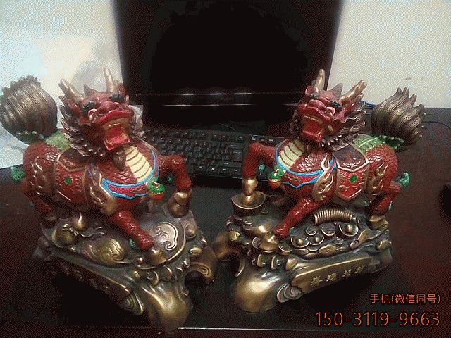 招财麒麟铜雕彩绘工艺品博鱼网页版