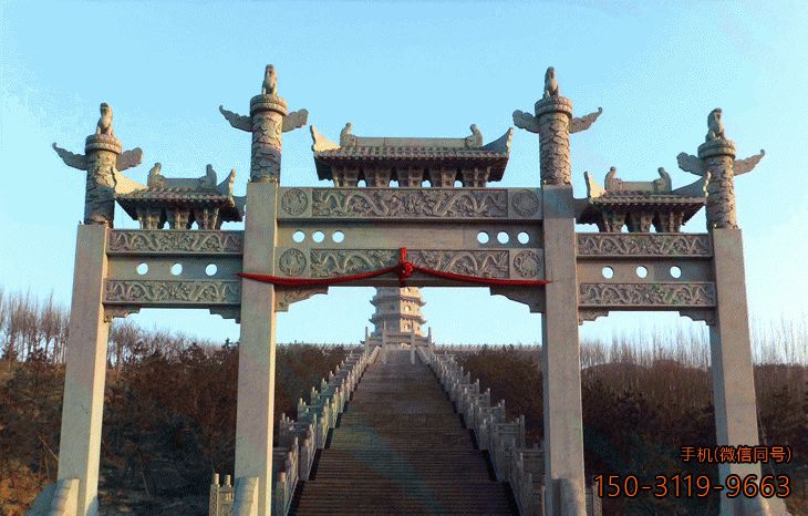 景区牌坊大门_三间四柱牌楼