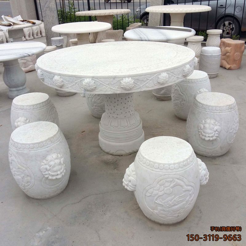 石桌凳_汉白玉雕花园林石雕桌凳博鱼网页版