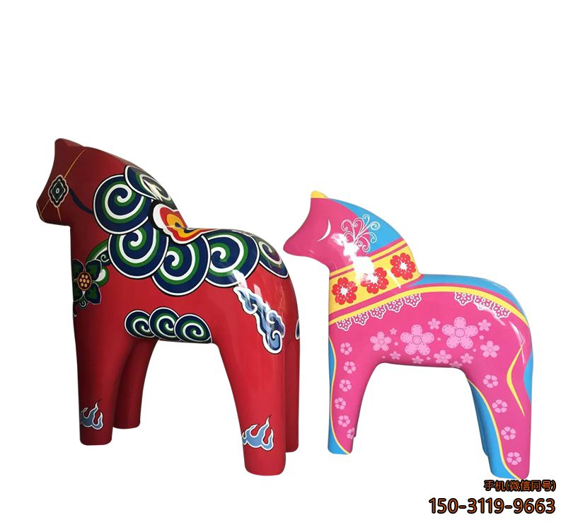 彩绘木马_商场玻璃钢动物摆件