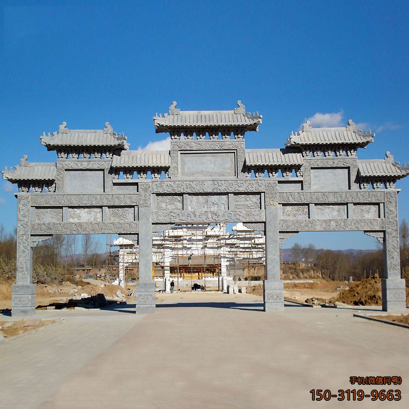 公园景区门口牌楼_青石花岗岩雕刻牌楼