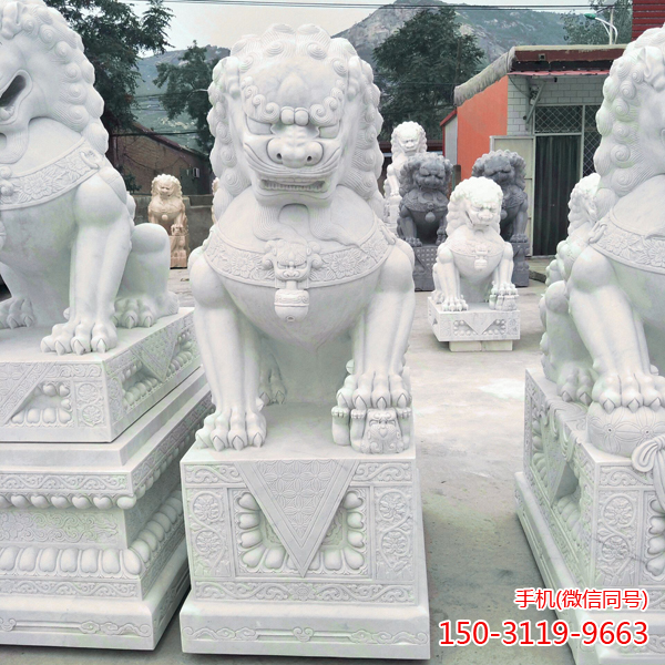 汉白玉石雕狮子_别墅庭院门口镇宅招财风水摆件博鱼网页版