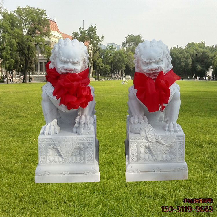 北京狮石雕汉白玉看门狮