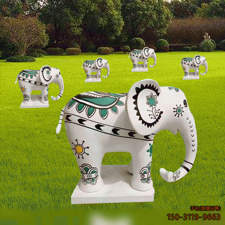 彩绘小象摆件玻璃钢公园动物博鱼网页版
