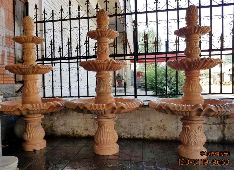 跌水盆石雕晚霞红石雕喷泉博鱼网页版