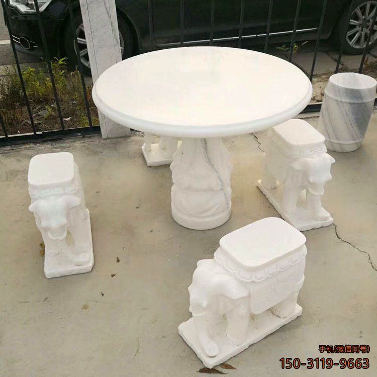 汉白玉圆桌 大象造型凳子博鱼网页版