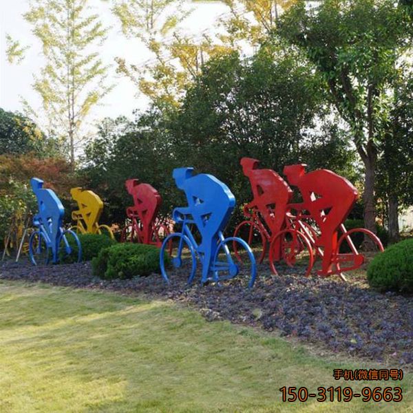 玻璃钢骑行人物剪影_体育公园运动人物摆件