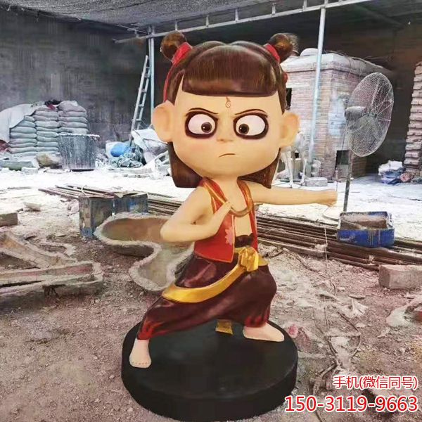 仿真卡通小哪吒博鱼网页版_大型户外小哪吒创意景观园林摆件可定制