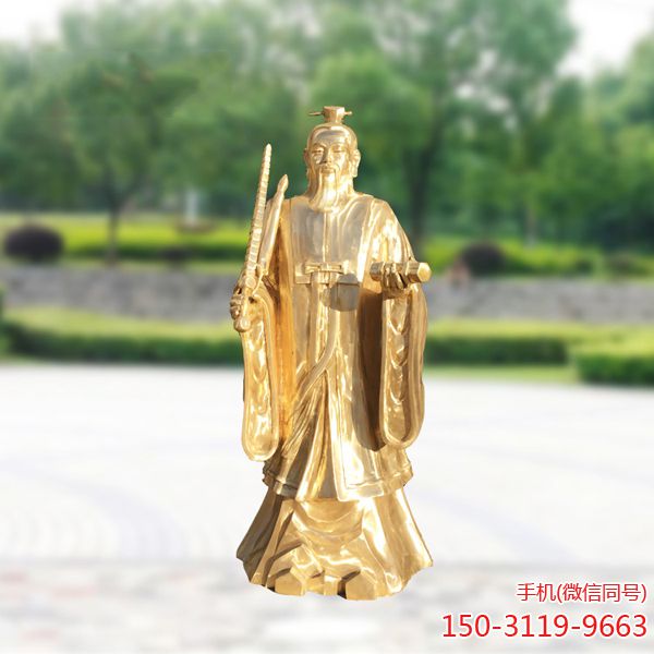 姜子牙铜雕像_姜太公钓鱼立式招财神像