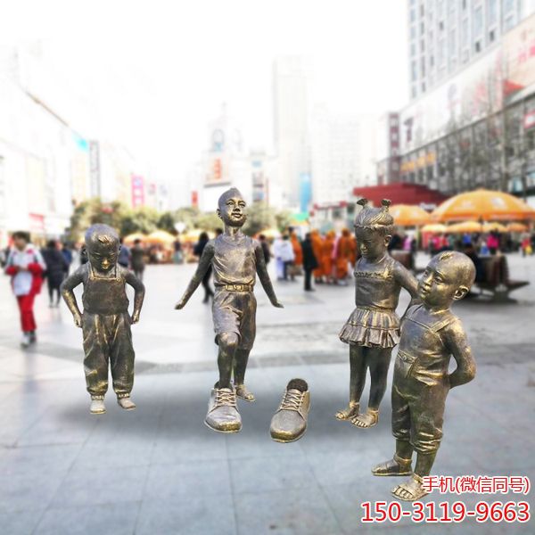 小孩穿大鞋_童趣铜雕小品
