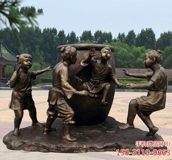 司马光砸缸铜雕小品_中国历史文化人物摆件