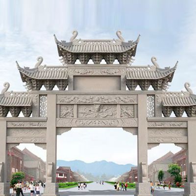 农村石门楼石材牌楼图片-村口石大门需要多少钱