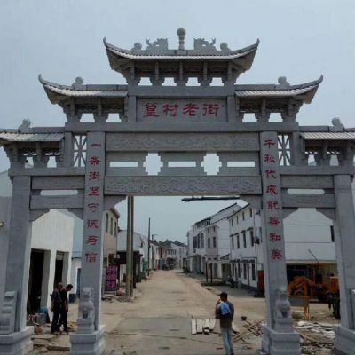 农村石牌坊一门单门牌楼雕刻结构工艺图片大全