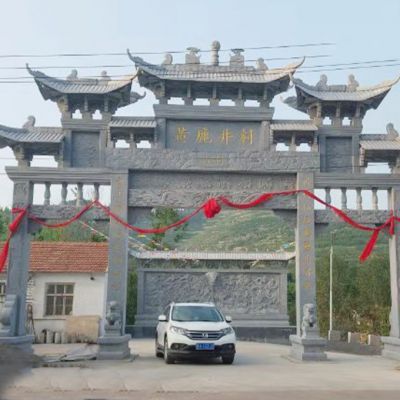 古村大门一门门楼效果图-徽州古镇石大门单门门楼图片