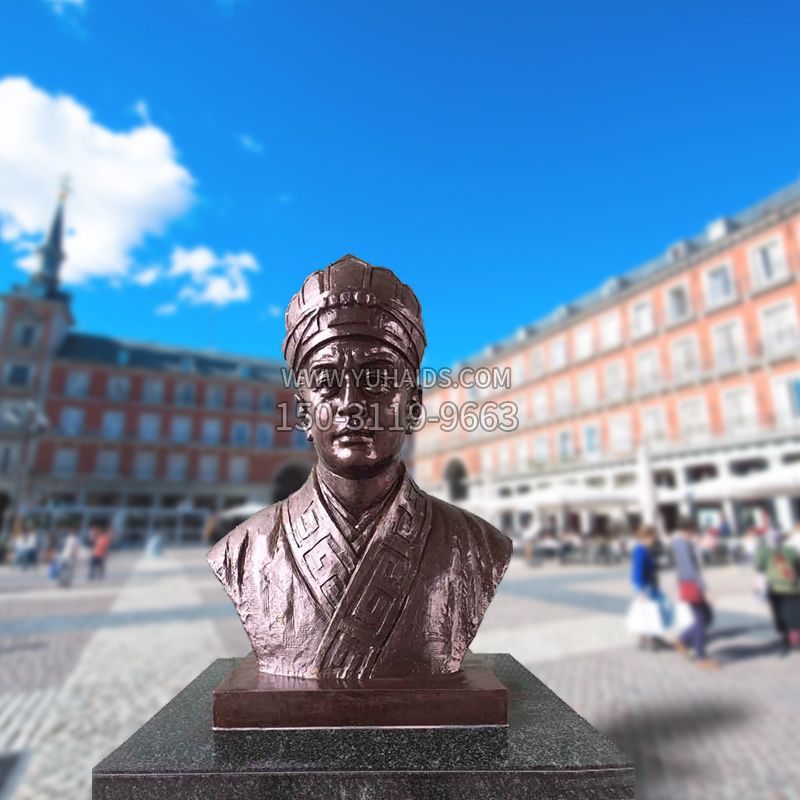 紫铜造纸鼻祖蔡伦头像博鱼网页版-学校校园历史文化名人雕像