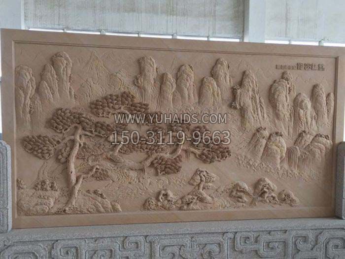 园林景观晚霞红迎客松石浮雕博鱼网页版