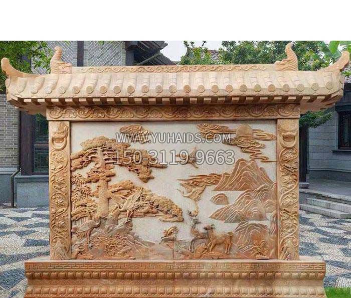 园林景观晚霞红松鹤石浮雕影壁博鱼网页版