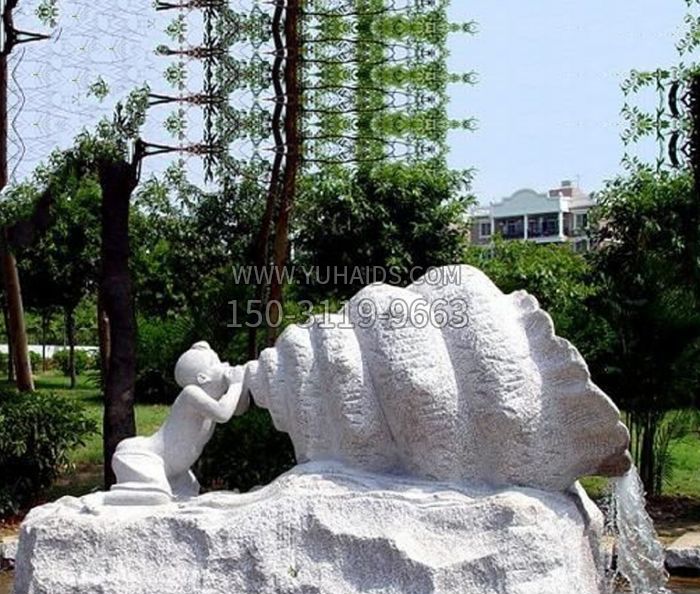 小区景观小孩吹螺号石雕博鱼网页版