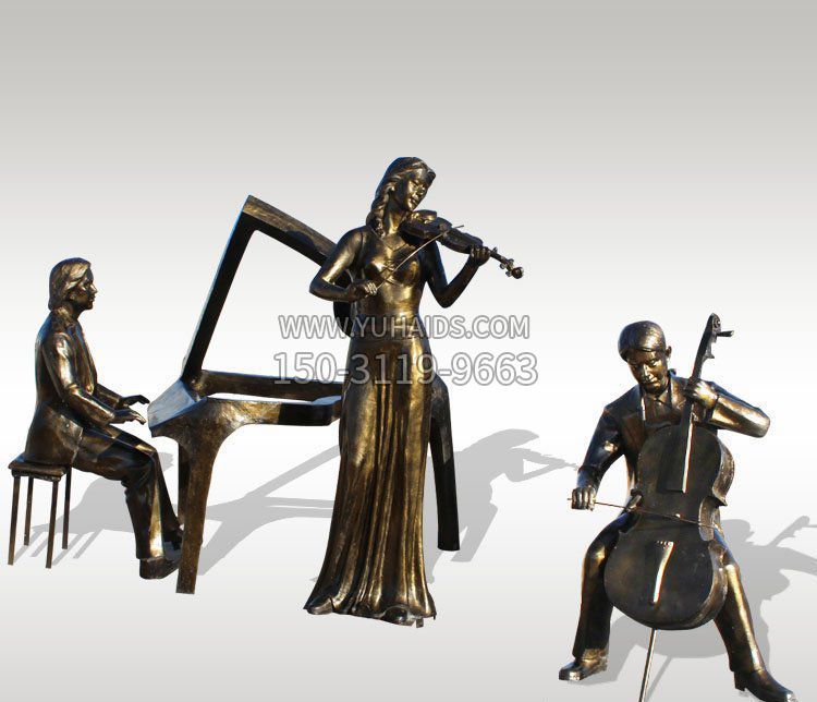 公园景观弹钢琴拉小提琴人物铜雕 公园景观弹钢琴拉小提琴人物铜雕