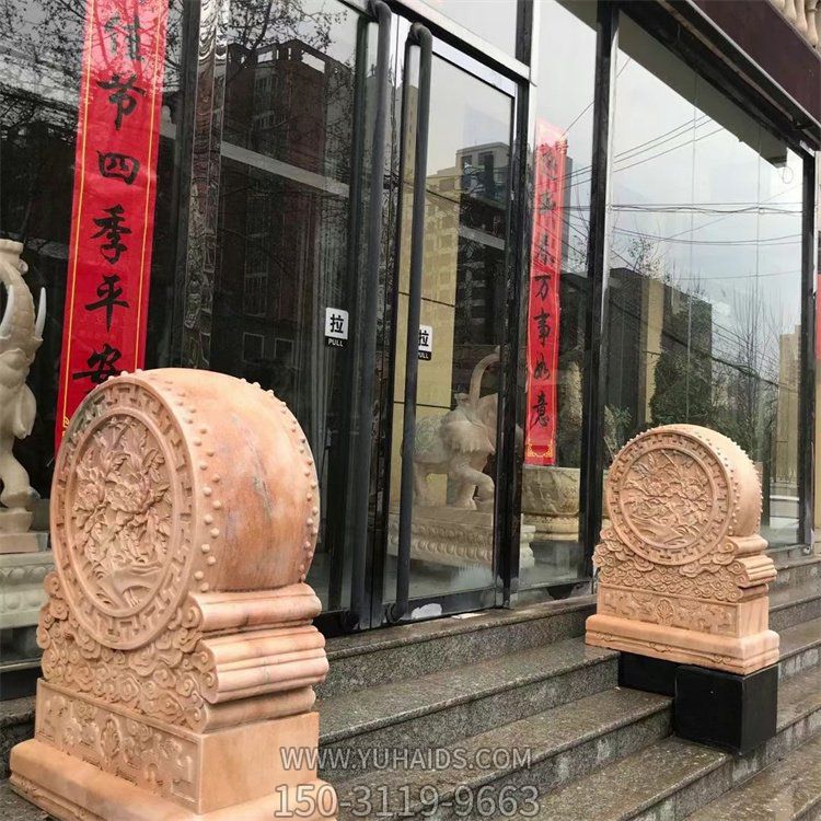 酒店会所门口晚霞红石雕抱鼓石博鱼网页版