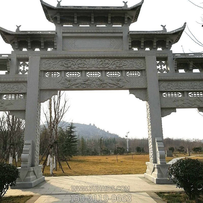 景区公园广场青石仿古三门石雕牌坊博鱼网页版