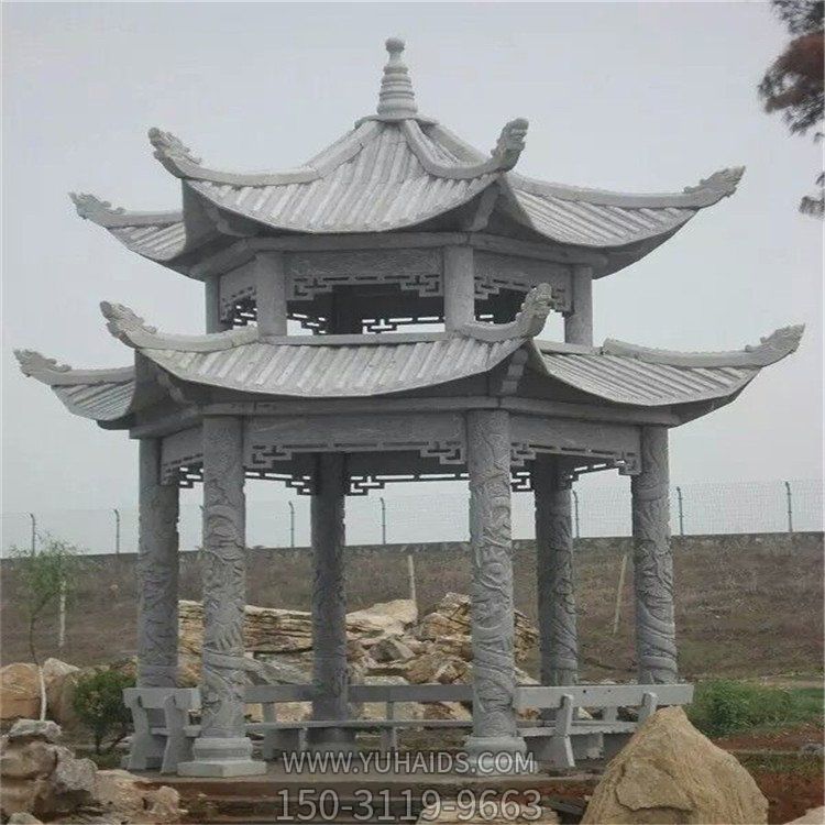 汉白玉石雕双层凉亭六角石亭子博鱼网页版