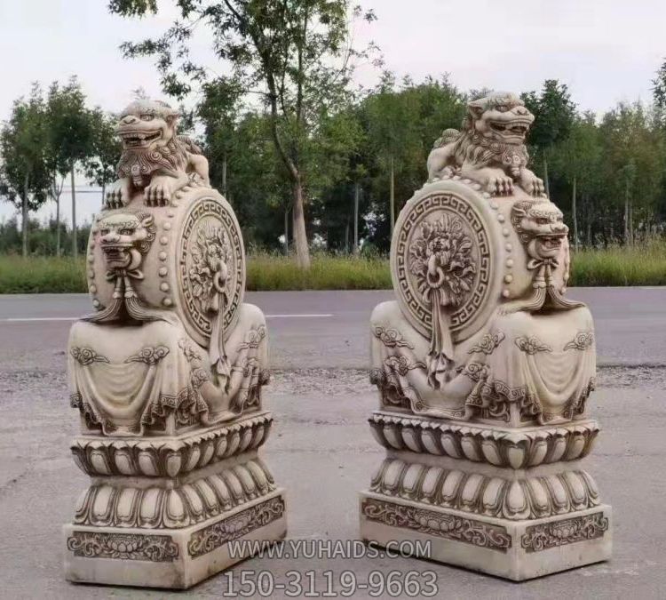 大理石石雕园林浮雕狮子门墩抱鼓石摆件博鱼网页版