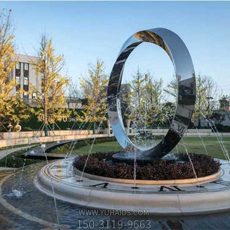 喷泉水景不锈钢几何流水摆件圆环博鱼网页版