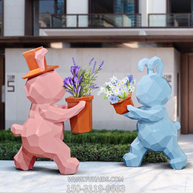 庭院两只拿花篮的玻璃钢兔子博鱼网页版