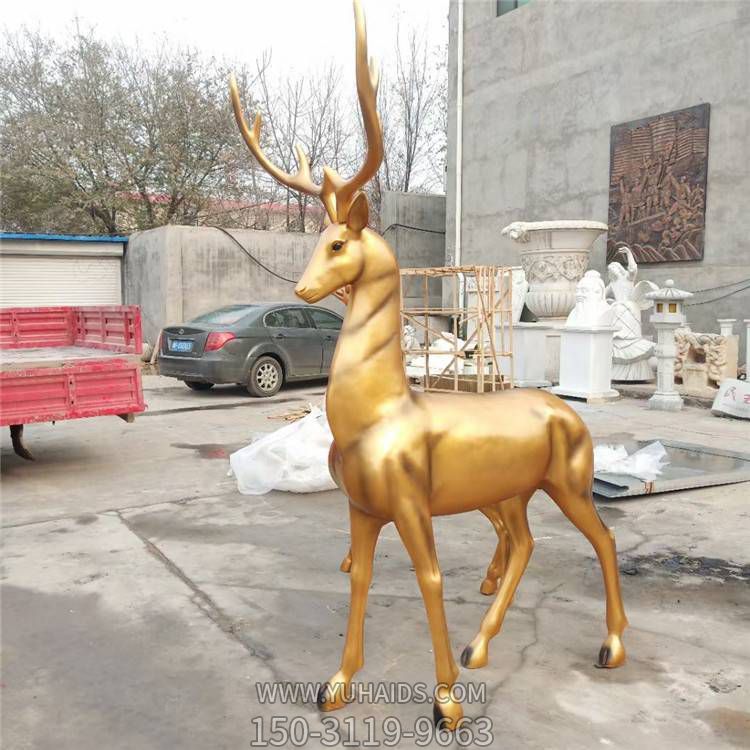 玻璃钢金色鹿博鱼网页版  公园景观动物博鱼网页版摆件