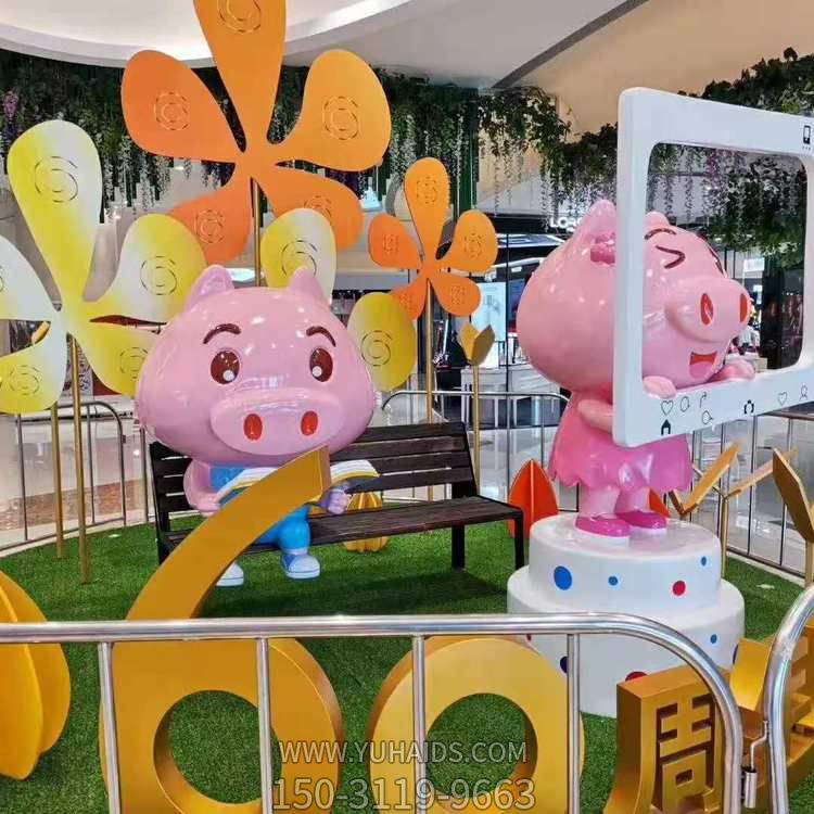 幼儿园商场玻璃钢卡通园林动物景观小猪摆件博鱼网页版