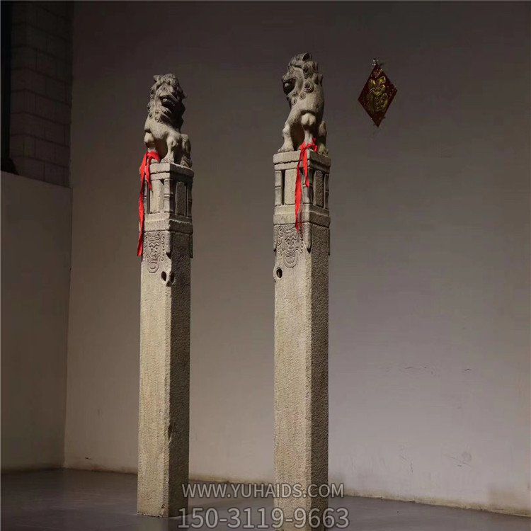 庭院门口大型仿古做旧一对石柱拴马桩摆件博鱼网页版