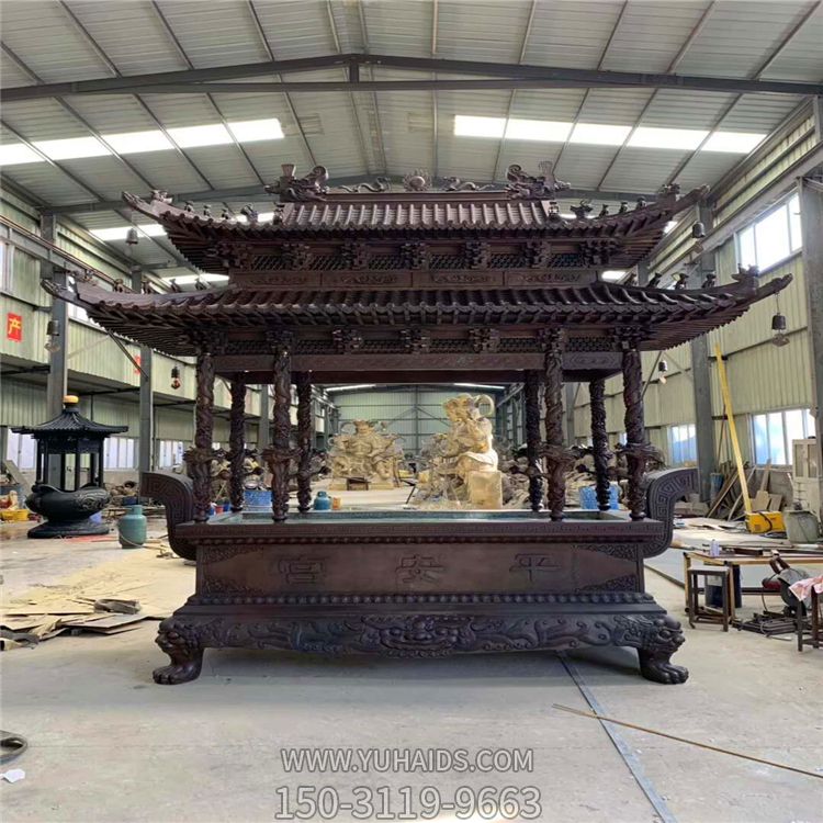 佛教祠堂仿古建筑宝鼎盖铸铜长形香炉博鱼网页版
