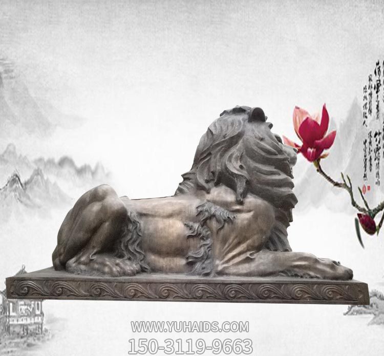 大型仿真动物不锈钢仿铜卧着的狮子博鱼网页版