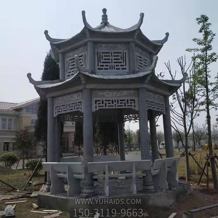 天然石材大理石雕刻小区公园摆放双层镂空八角凉亭博鱼网页版