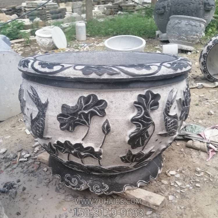 大理石做旧浮雕荷花养鱼水缸博鱼网页版