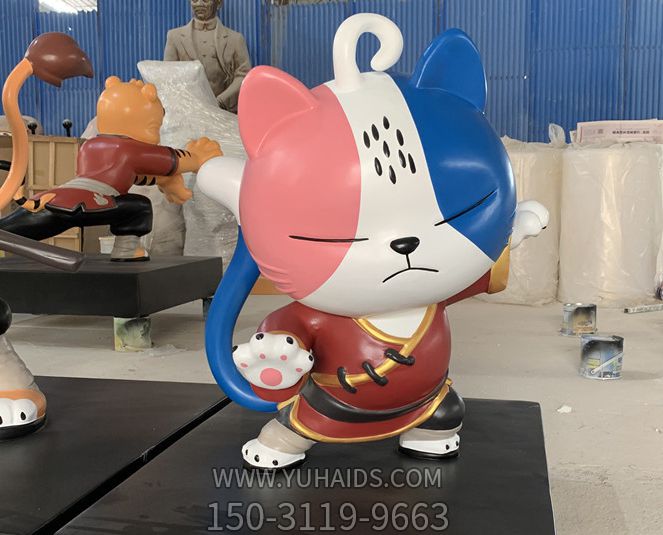 玻璃钢卡通功夫小猫人偶造型公园广场博鱼网页版