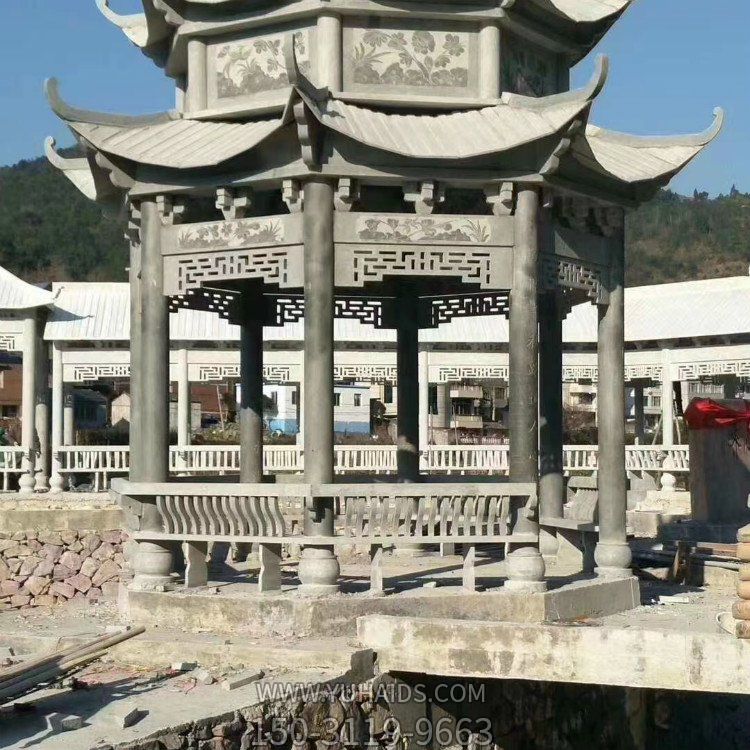 户外庭院仿古天然花岗岩石头二层凉亭博鱼网页版