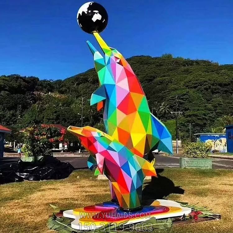 景区园林几何彩绘玻璃钢抽象海豚博鱼网页版