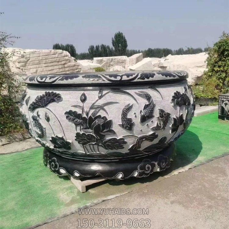 庭院青石石雕浮雕双鱼仿古缸博鱼网页版