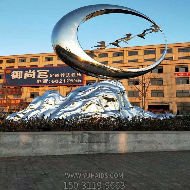 不锈钢抽象圆环飞翔的大雁城市街道摆件景观博鱼网页版