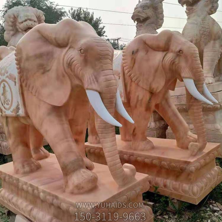 晚霞红大理石石雕园林别墅小区门口大型镇宅招财大象博鱼网页版